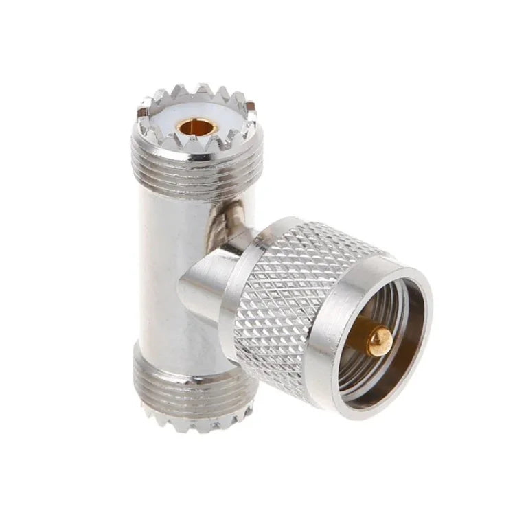 محول بشكل T ذكر UHF PL259 إلى 2 أنثى UHF