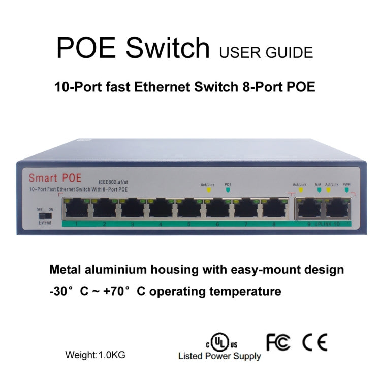 مفتاح إيثرنت سريع ESCAM POE 8+2 بورت 10، مفتاح شبكة 8 بورت POE 10/100M بقوة 120 واط، مسافة نقل: 150 متر، 10 بورتات