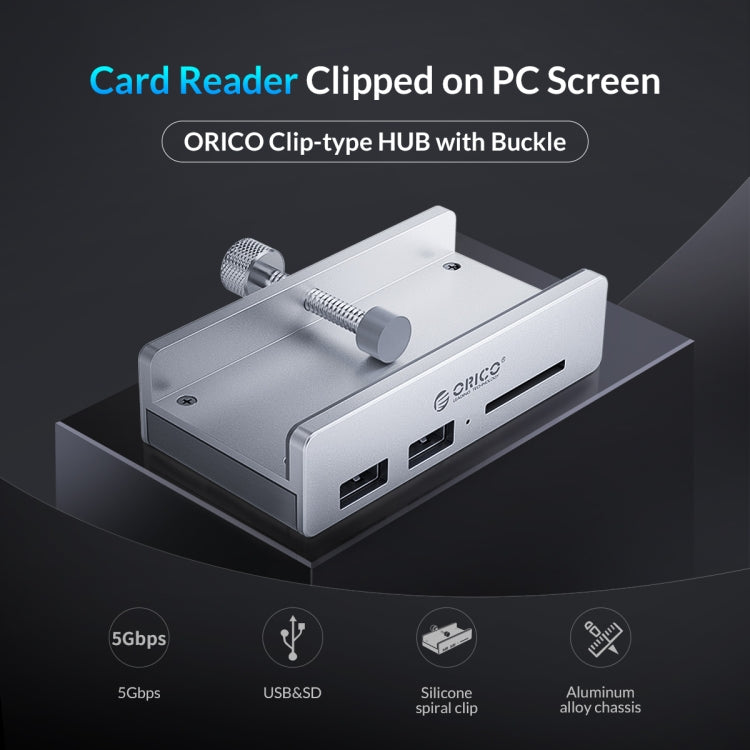 موزع USB3.0 من نوع مشبك ORICO MH2AC-U3 بمنفذين مع قارئ بطاقات SD