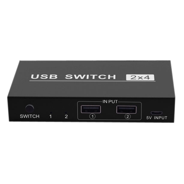 مفتاح USB 2x4 لمشاركة 2 منفذ حاسوب مع 4 أجهزة للطابعة ولوحة المفاتيح والفأرة والشاشة، مفتاح USB 2x4