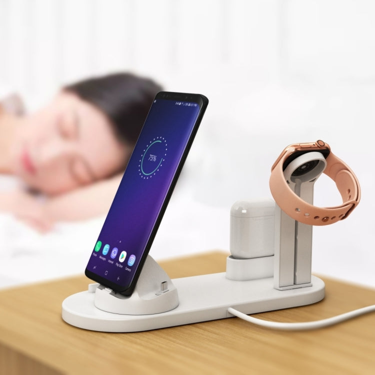 HQ-UD15 قاعدة شحن لاسلكي دوارة مع حامل للهواتف / ساعات iWatch / AirPods (فضي)، فضي (مع شحن لاسلكي)، بدون شحن لاسلكي أبيض، بدون شحن لاسلكي أسود، أبيض (مع شحن لاسلكي)