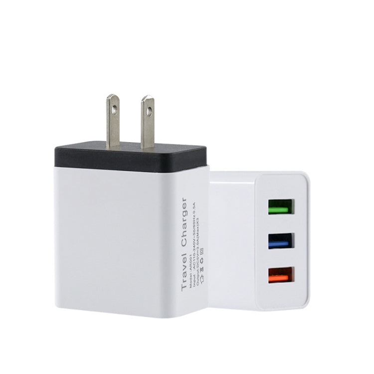 شاحن سفر للهاتف المحمول 2 أمبير مع 3 منافذ USB، قابس الولايات المتحدة، أسود، رمادي، أحمر، برتقالي، أزرق