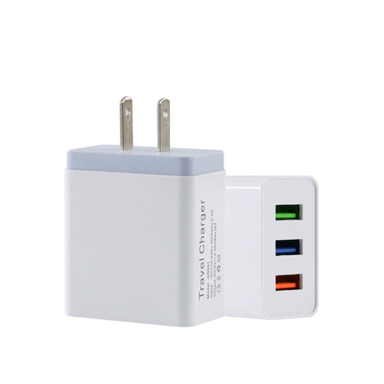 شاحن سفر للهاتف المحمول 2 أمبير مع 3 منافذ USB، قابس الولايات المتحدة، أسود، رمادي، أحمر، برتقالي، أزرق