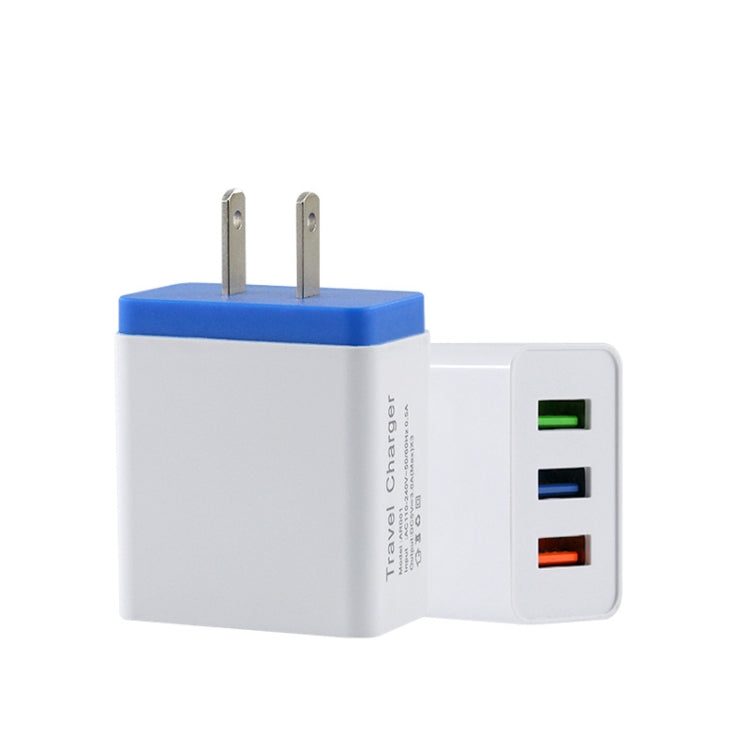 شاحن سفر للهاتف المحمول 2 أمبير مع 3 منافذ USB، قابس الولايات المتحدة، أسود، رمادي، أحمر، برتقالي، أزرق