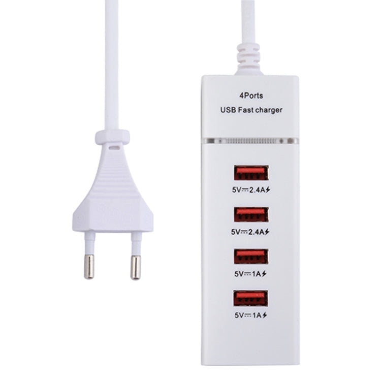 شاحن محول بقدرة 5 فولت 4.1 أمبير مع 4 منافذ USB وكابل توصيل، طول الكابل: 1.5 متر، قابس أوروبي، قابس أوروبي