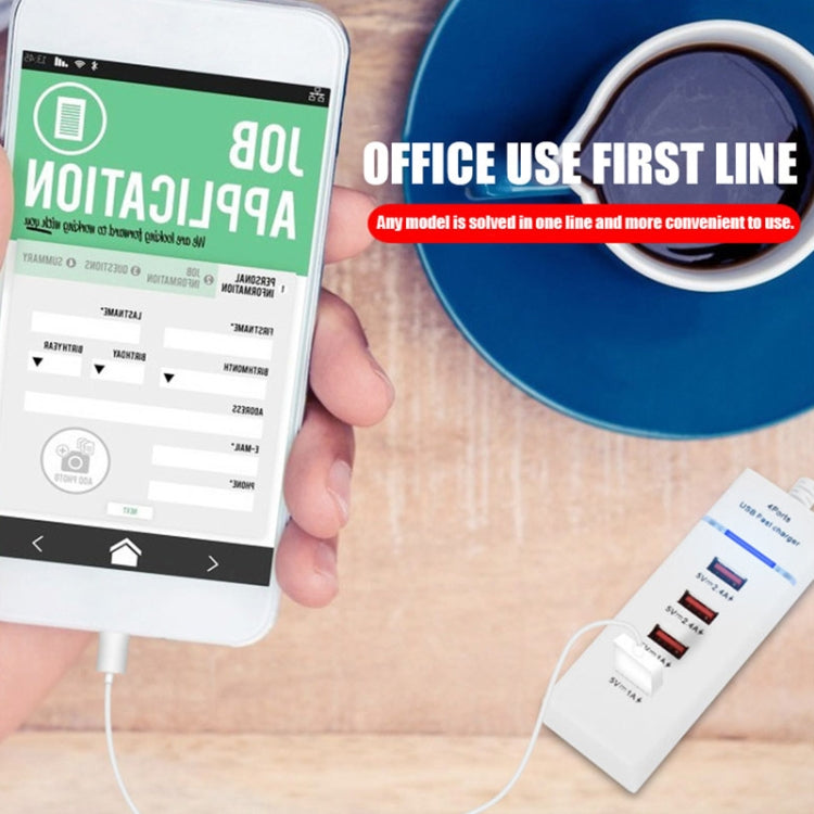 شاحن محول بقدرة 5 فولت 4.1 أمبير مع 4 منافذ USB وكابل توصيل، طول الكابل: 1.5 متر، قابس أوروبي، قابس أوروبي