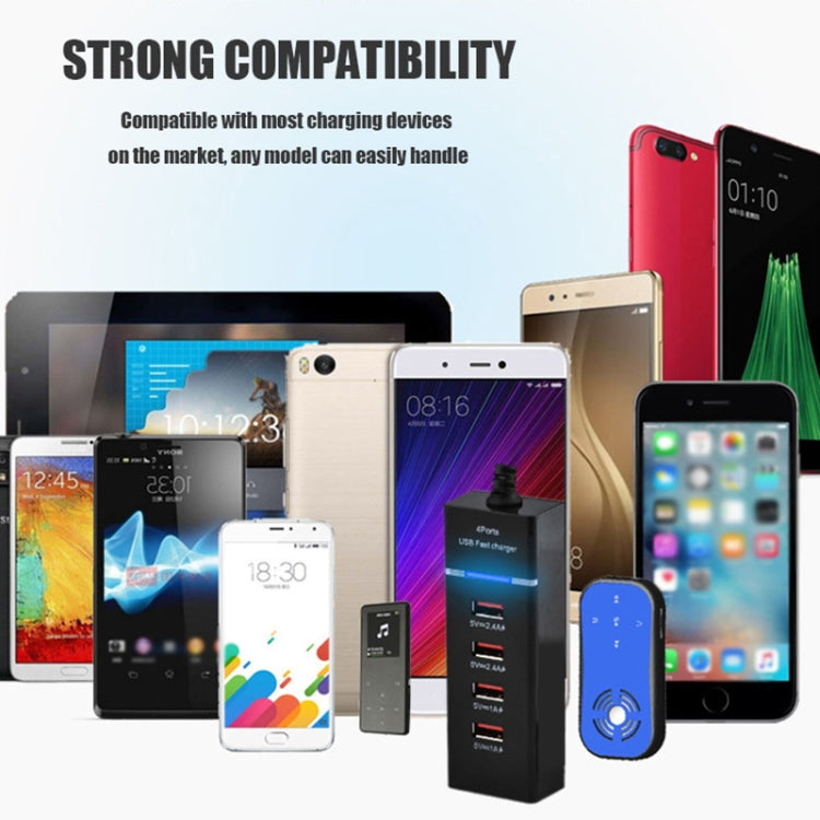 شاحن محول بقدرة 5 فولت 4.1 أمبير مع 4 منافذ USB وكابل توصيل، طول الكابل: 1.5 متر، قابس أوروبي، قابس أوروبي