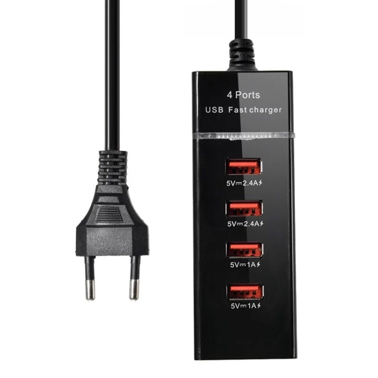 شاحن محول بقدرة 5 فولت 4.1 أمبير مع 4 منافذ USB وكابل توصيل، طول الكابل: 1.5 متر، قابس أوروبي، قابس أوروبي