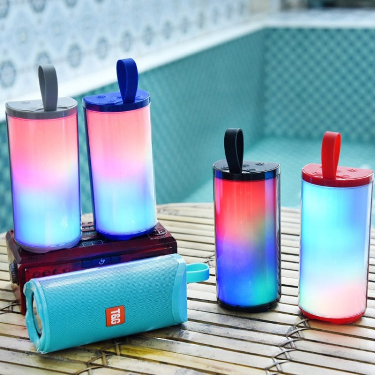مكبر صوت بلوتوث محمول مع إضاءة LED T&G TG169 مقاوم للماء خارجي بصب ووفر ستيريو 3D مكبر صوت صغير لاسلكي يدعم AUX وراديو FM وبطاقة TF