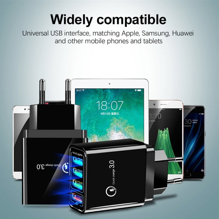 شاحن سريع عالمي 30 واط QC 3.0 USB + 3 منافذ USB 2.0 للهواتف المحمولة والأجهزة اللوحية والكمبيوتر، شاحن سفر، قابس الاتحاد الأوروبي، قابس الاتحاد الأوروبي
