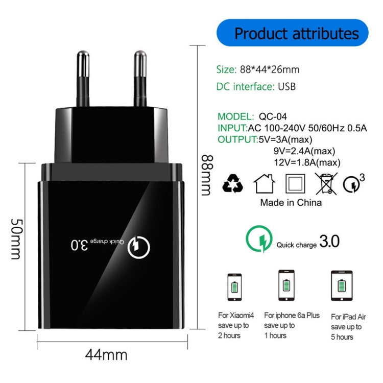 شاحن سريع عالمي 30 واط QC 3.0 USB + 3 منافذ USB 2.0 للهواتف المحمولة والأجهزة اللوحية والكمبيوتر، شاحن سفر، قابس الاتحاد الأوروبي، قابس الاتحاد الأوروبي