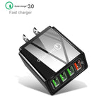 شاحن سريع عالمي 30 واط QC 3.0 USB + 3 منافذ USB 2.0 للهواتف المحمولة والأجهزة اللوحية والكمبيوتر، شاحن سفر، قابس الولايات المتحدة، قابس الولايات المتحدة