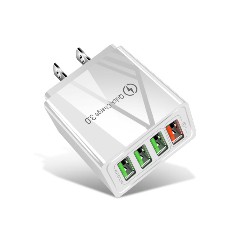 شاحن سريع عالمي 30 واط QC 3.0 USB + 3 منافذ USB 2.0 للهواتف المحمولة والأجهزة اللوحية والكمبيوتر، شاحن سفر، قابس الولايات المتحدة، قابس الولايات المتحدة