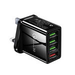 شاحن سريع عالمي 30 واط QC 3.0 USB + 3 منافذ USB 2.0 للهواتف المحمولة والأجهزة اللوحية والكمبيوتر، شاحن سفر، قابس المملكة المتحدة، قابس المملكة المتحدة