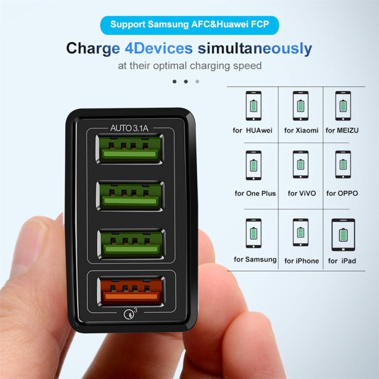 شاحن سريع عالمي 30 واط QC 3.0 USB + 3 منافذ USB 2.0 للهواتف المحمولة والأجهزة اللوحية والكمبيوتر، شاحن سفر، قابس المملكة المتحدة، قابس المملكة المتحدة
