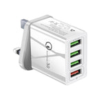 شاحن سريع عالمي 30 واط QC 3.0 USB + 3 منافذ USB 2.0 للهواتف المحمولة والأجهزة اللوحية والكمبيوتر، شاحن سفر، قابس المملكة المتحدة، قابس المملكة المتحدة