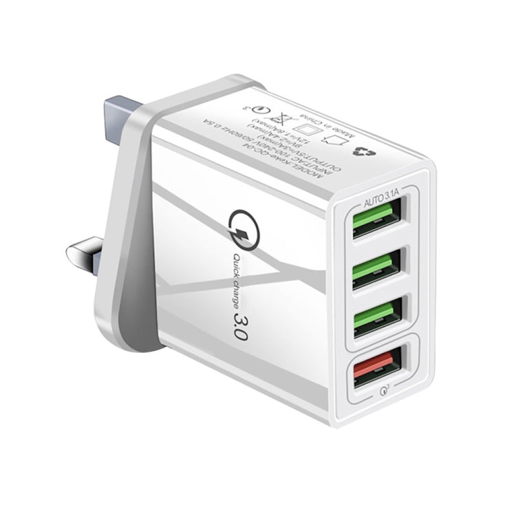 شاحن سريع عالمي 30 واط QC 3.0 USB + 3 منافذ USB 2.0 للهواتف المحمولة والأجهزة اللوحية والكمبيوتر، شاحن سفر، قابس المملكة المتحدة، قابس المملكة المتحدة