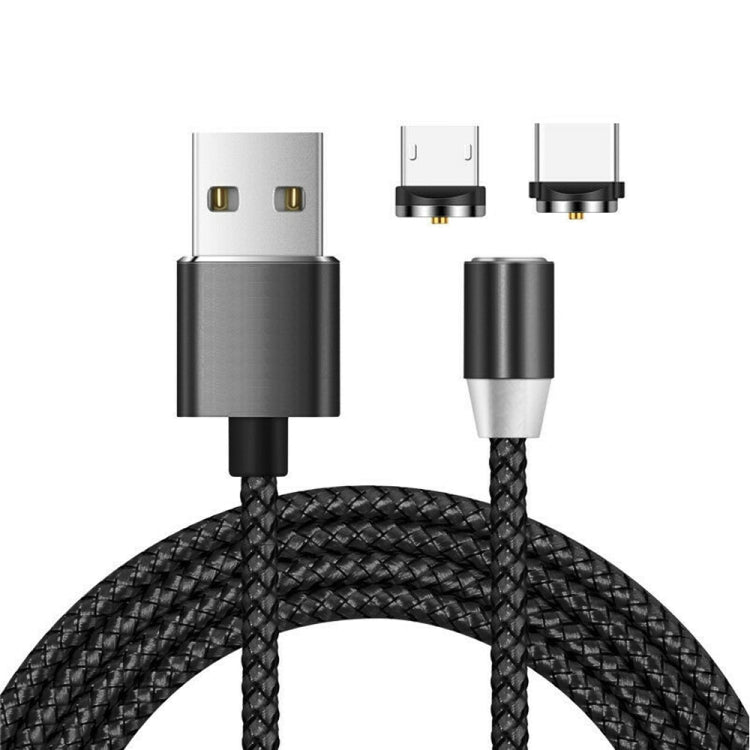 كابل شحن مغناطيسي معدني نايلون مضفر بلونين 2 في 1 USB إلى Micro USB + USB-C / Type-C، طول الكابل: 1m، Micro USB + USB-C / Type-C
