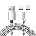 كابل شحن مغناطيسي معدني 2 في 1 USB إلى 8Pin + Micro USB، نايلون مضفر، الطول: 1 متر، 1 متر