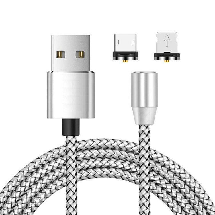 كابل شحن مغناطيسي معدني 2 في 1 USB إلى 8Pin + Micro USB، نايلون مضفر، الطول: 1 متر، 1 متر