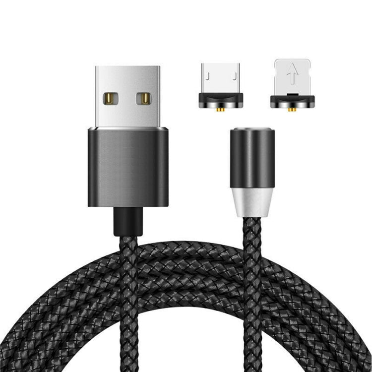 كابل شحن مغناطيسي معدني 2 في 1 USB إلى 8Pin + Micro USB، نايلون مضفر، الطول: 1 متر، 1 متر