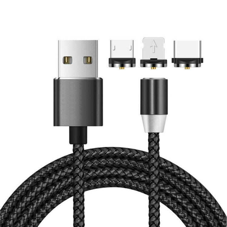 كابل شحن مغناطيسي معدني نايلون مضفر 3 في 1 USB إلى 8 دبوس + Type-C/USB-C + Micro USB، الطول: 1m
