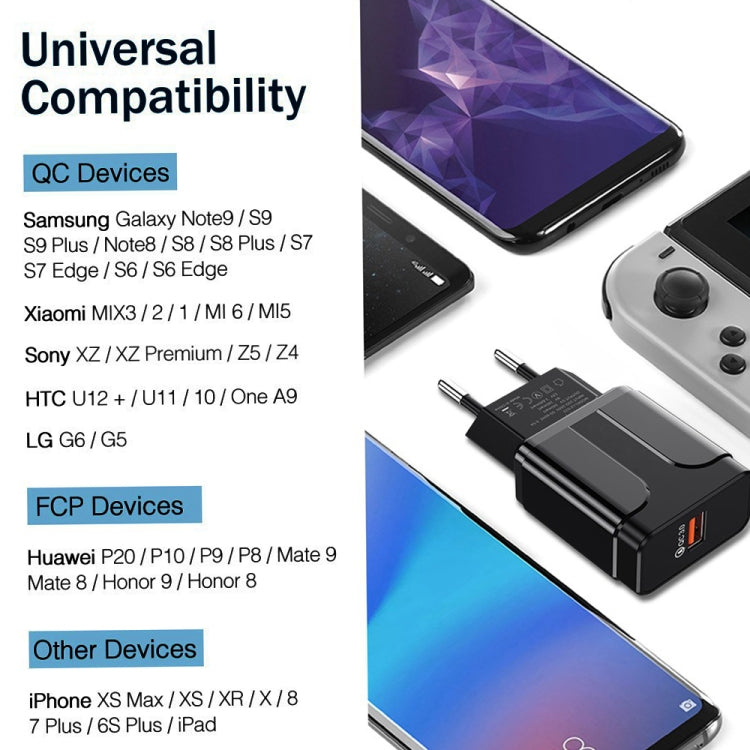 شاحن سريع محمول QC3.0 بقدرة 18 واط بمنفذ USB، قابس الولايات المتحدة، قابس الولايات المتحدة