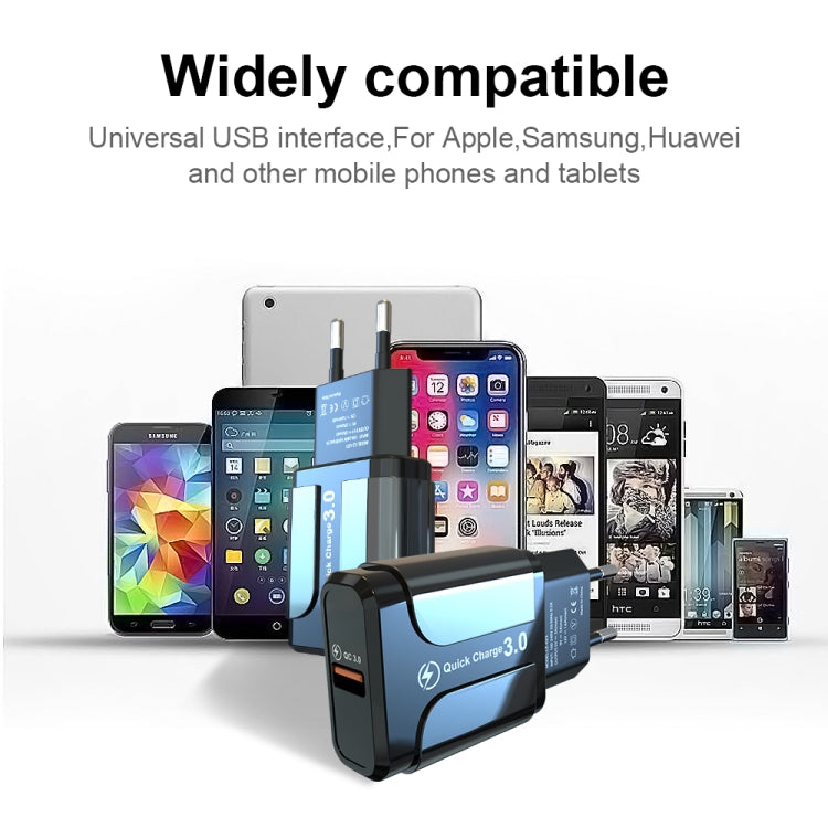 شاحن سريع محمول QC3.0 بقدرة 18 واط بمنفذ USB، قابس الاتحاد الأوروبي، قابس الاتحاد الأوروبي