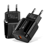 شاحن سريع محمول QC3.0 بقدرة 18 واط بمنفذ USB، قابس الاتحاد الأوروبي، قابس الاتحاد الأوروبي