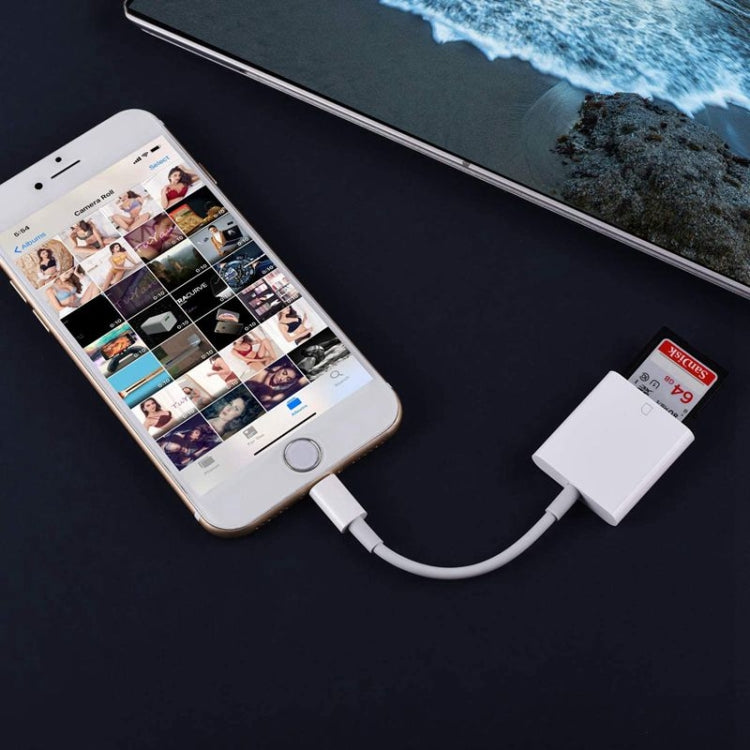 محول قارئ بطاقات كاميرا من 8 دبابيس إلى بطاقة SD، يدعم جميع أنظمة iOS، مع فتحة بطاقة SD ZS-KL21810