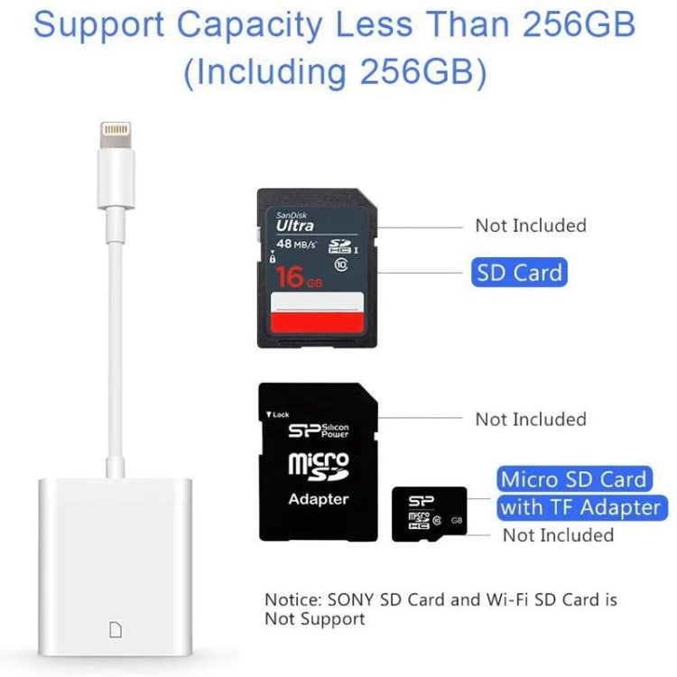 محول قارئ بطاقات كاميرا من 8 دبابيس إلى بطاقة SD، يدعم جميع أنظمة iOS، مع فتحة بطاقة SD ZS-KL21810