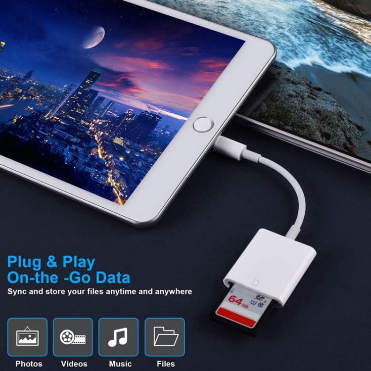 محول قارئ بطاقات كاميرا من 8 دبابيس إلى بطاقة SD، يدعم جميع أنظمة iOS، مع فتحة بطاقة SD ZS-KL21810
