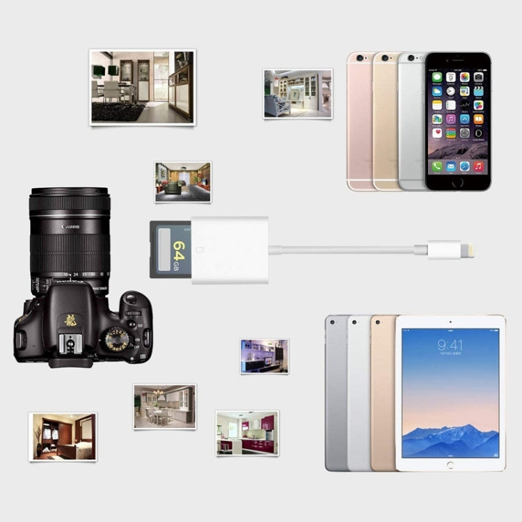 محول قارئ بطاقات كاميرا من 8 دبابيس إلى بطاقة SD، يدعم جميع أنظمة iOS، مع فتحة بطاقة SD ZS-KL21810