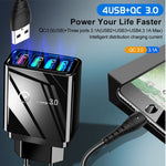 مجموعة شاحن سفر 2 في 1 كابل بيانات USB إلى USB-C / Type-C + شاحن سريع عالمي 30 واط QC 3.0 مع 4 منافذ USB للهواتف المحمولة والأجهزة اللوحية والكمبيوتر، قابس الولايات المتحدة، مجموعة USB-C / Type-C قابس الولايات المتحدة
