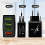 كابل بيانات 2 في 1 من USB إلى USB-C / Type-C + شاحن سريع عالمي 30 واط QC 3.0 مع 4 منافذ USB لهواتف المحمول والأجهزة اللوحية وأجهزة الكمبيوتر، مجموعة شاحن سفر، قابس الاتحاد الأوروبي، مجموعة USB-C / Type-C قابس الاتحاد الأوروبي
