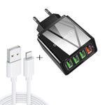 مجموعة شاحن سريع عالمي للسفر 2 في 1، كابل بيانات USB بطول 1 متر إلى 8 دبابيس + شاحن QC 3.0 بقوة 30 واط بأربعة منافذ USB للهواتف المحمولة والأجهزة اللوحية وأجهزة الكمبيوتر، قابس الاتحاد الأوروبي، مجموعة 8 دبابيس قابس الاتحاد الأوروبي