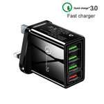 مجموعة شاحن سريع عالمي للسفر 2 في 1، كابل بيانات USB بطول 1 متر إلى 8 دبابيس + شاحن QC 3.0 بقوة 30 واط بأربعة منافذ USB للهواتف المحمولة والأجهزة اللوحية وأجهزة الكمبيوتر، قابس المملكة المتحدة، مجموعة 8 دبابيس قابس المملكة المتحدة