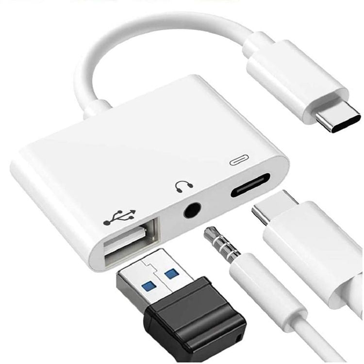 محول USB-C OTG 3 في 1 مع منفذ سماعة رأس 3.5 مم، متوافق مع iPad Pro وهواتف بمنفذ Type-C، 3 في 1