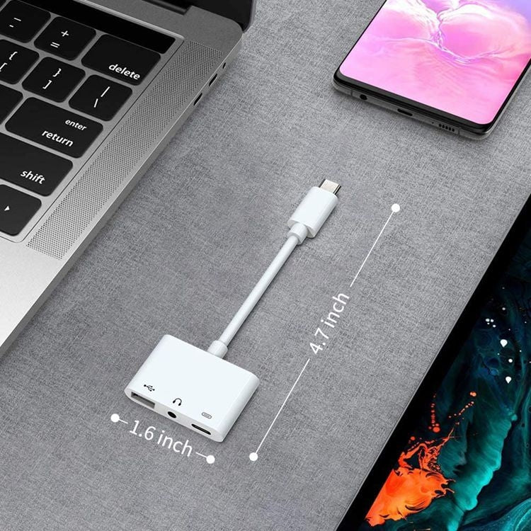 محول USB-C OTG 3 في 1 مع منفذ سماعة رأس 3.5 مم، متوافق مع iPad Pro وهواتف بمنفذ Type-C، 3 في 1