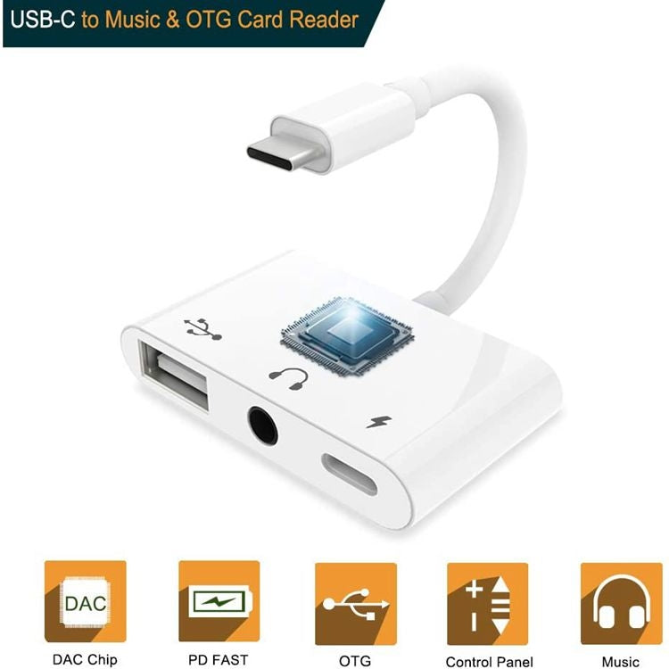 محول USB-C OTG 3 في 1 مع منفذ سماعة رأس 3.5 مم، متوافق مع iPad Pro وهواتف بمنفذ Type-C، 3 في 1