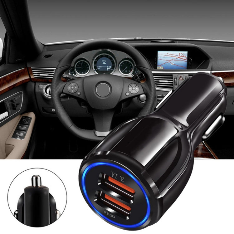 Qc3.0 Dual USB Car Charger + 8 Pin Fast Charging Line Car Charging Kit, 8 Pin (Black), 8 Pin (White)