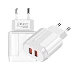 رأس شاحن سفر محمول مزدوج USB لهواتف المحمول والأجهزة اللوحية، قابس الاتحاد الأوروبي، قابس الاتحاد الأوروبي