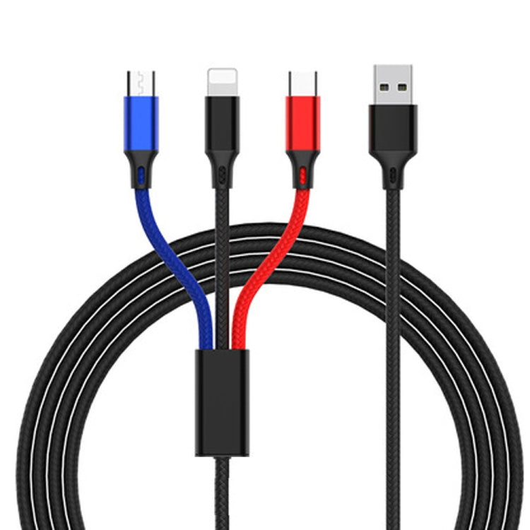 كابل شحن مضفر ملون 3 في 1 من USB إلى 8 دبابيس + Type-C / USB-C + Micro USB، طول الكابل: 1.2 م