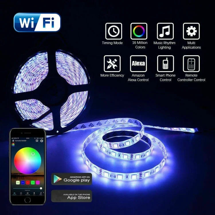 مجموعة شريط إضاءة LED RGB 5050 بطول 5 م مع واي فاي لمجموعة طاقة المنزل الذكي (غير مقاوم للماء)