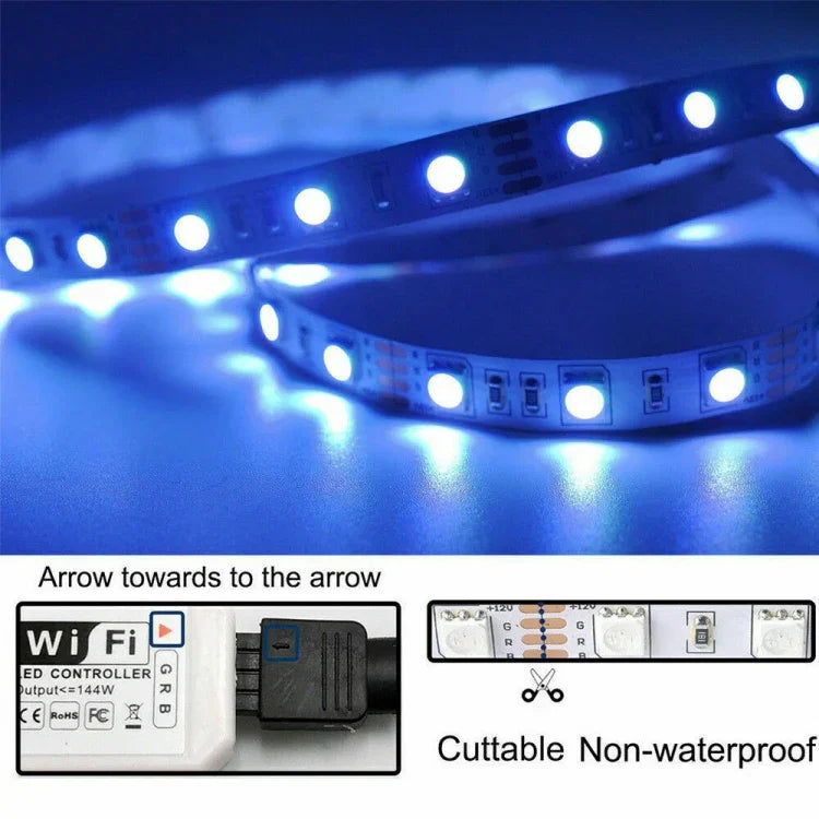 مجموعة شريط إضاءة LED RGB 5050 بطول 5 م مع واي فاي لمجموعة طاقة المنزل الذكي (غير مقاوم للماء)