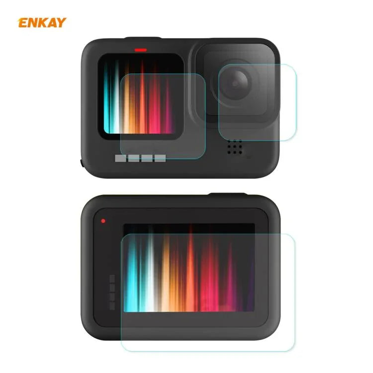 فيلم زجاجي مقسى لحماية عدسة وكاميرا GoPro HERO9 ENKAY Hat-Prince 3 في 1 بسماكة 0.2 مم وصلابة 9H ومنحنى 2.15D