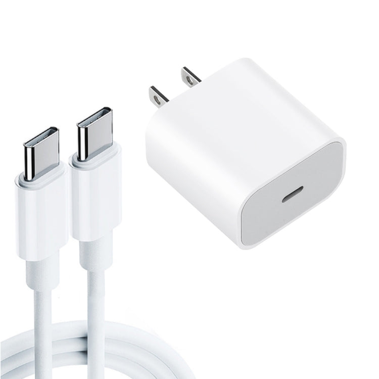 شاحن سفر 2 في 1 PD بقوة 20 واط بمنفذ USB-C / Type-C واحد + مجموعة كابل شحن سريع 3A PD 3.0 USB-C / Type-C إلى USB-C / Type-C، طول الكابل: 1 متر، قابس أمريكي، 20 واط 1 متر