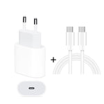 شاحن سفر 2 في 1 بواجهة USB-C / Type-C منفردة بقوة 20 واط + مجموعة كابل بيانات شحن سريع 3A PD3.0 USB-C / Type-C إلى USB-C / Type-C، طول الكابل: 1 متر، قابس الاتحاد الأوروبي، 20 واط 1 متر