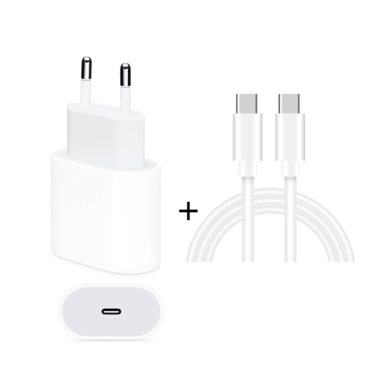 شاحن سفر 2 في 1 بواجهة USB-C / Type-C منفردة بقوة 20 واط + مجموعة كابل بيانات شحن سريع 3A PD3.0 USB-C / Type-C إلى USB-C / Type-C، طول الكابل: 1 متر، قابس الاتحاد الأوروبي، 20 واط 1 متر