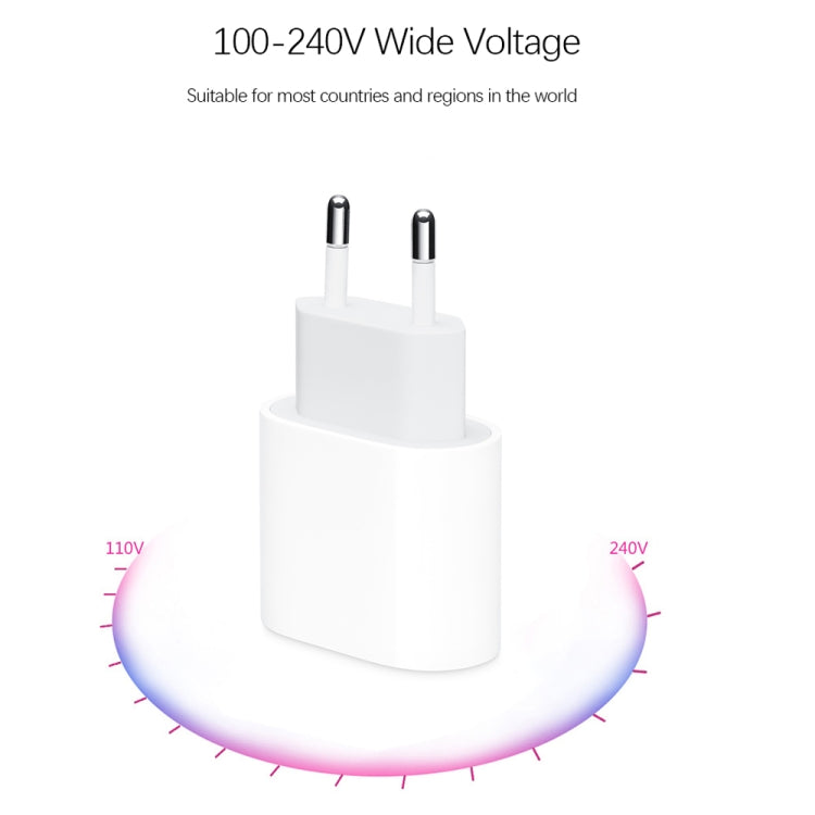 شاحن سفر 2 في 1 بواجهة USB-C / Type-C منفردة بقوة 20 واط + مجموعة كابل بيانات شحن سريع 3A PD3.0 USB-C / Type-C إلى USB-C / Type-C، طول الكابل: 1 متر، قابس الاتحاد الأوروبي، 20 واط 1 متر
